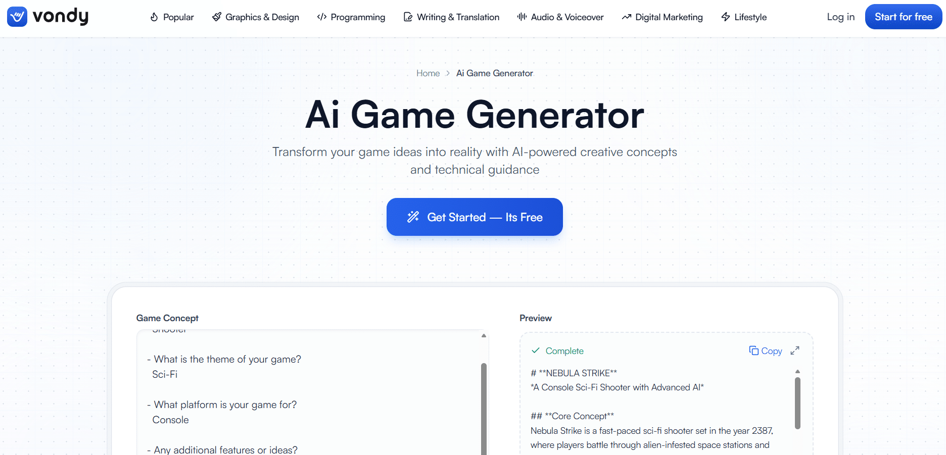 Vondy AI Game Generator
